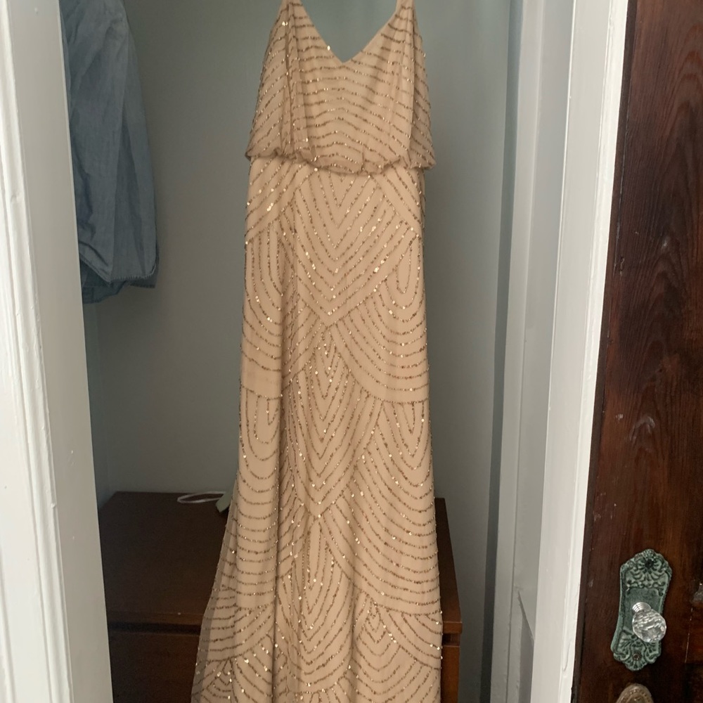 ART DECO BEADED BLOUSON GOWN IN CHAMP GOLD - petite